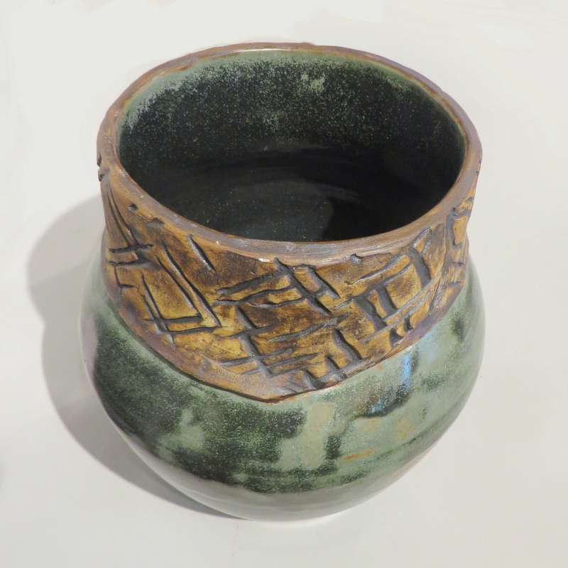 Large Green and Brown Stoneware Vase