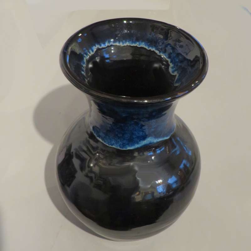 Large Blue and Black Stoneware Vase