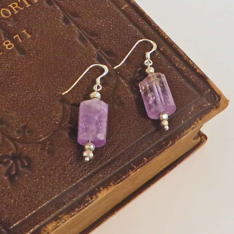 Amethyst and Silver Plated Pyrite Drop Earrings