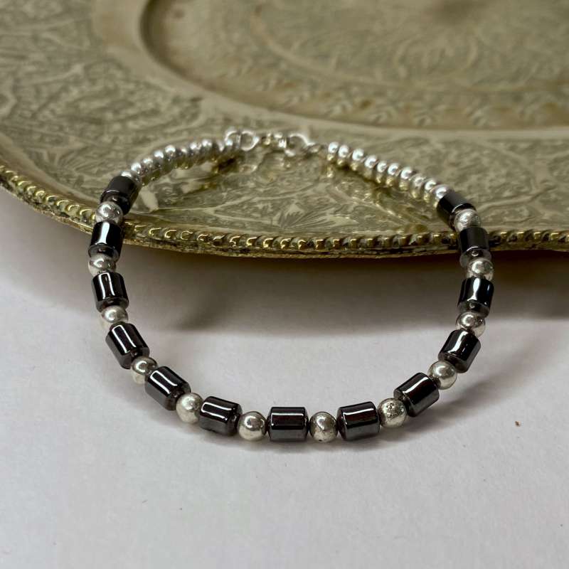 Haematite and Silver Plated Pyrite Bracelet
