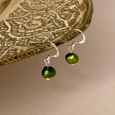 Green Cultured Pearl Drop Earrings