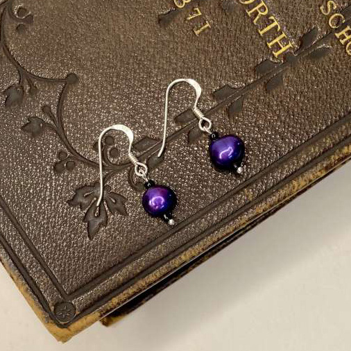 Purple Cultured Pearl Drop Earrings