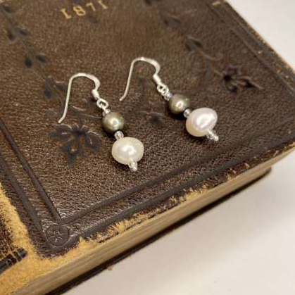 Si;ver and White Cultured Pearl Drop Earrings