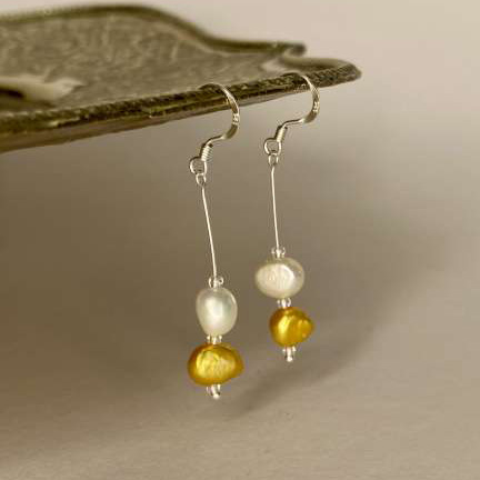 Gold and White Cultured Pearl Drop Earrings