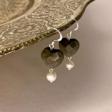 Obsidian and Cultured Pearl Drop Earrings