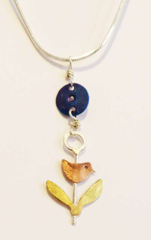 Small Round Bird and Leaf Pendant