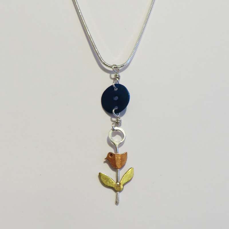 Small Bird and Leaf Necklace