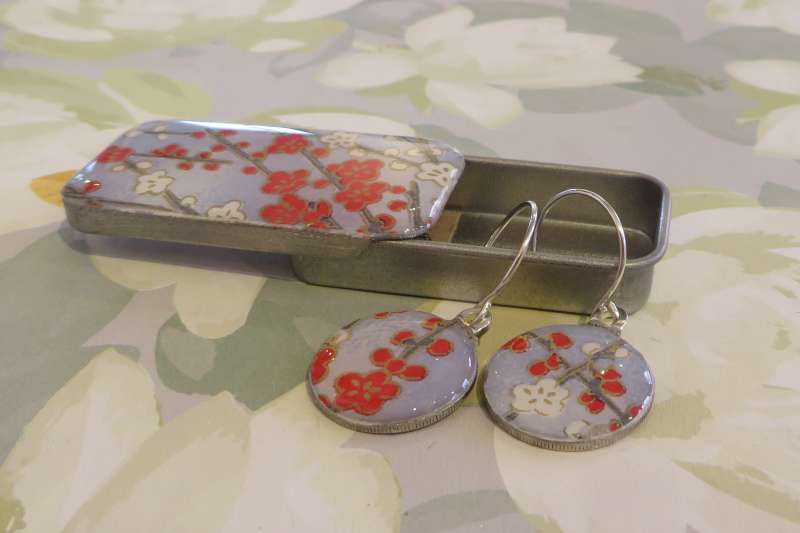 Sixpence Drop Earrings and matching Tin