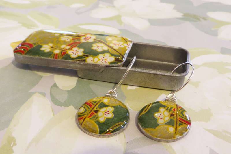 Sixpence Drop Earrings and matching Tin