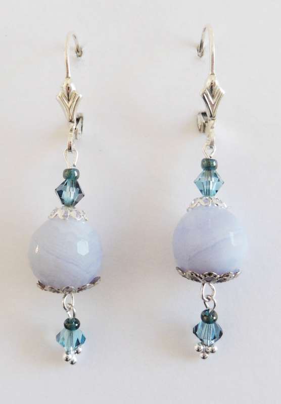 Blue lace agate and Swarovski crystal drop earrings