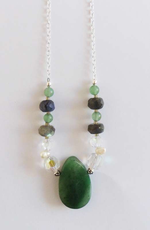 Jade, labradorite and Swarovski crystal necklace