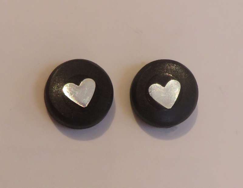 Black slate with silver heart tiny disc stud earrings
