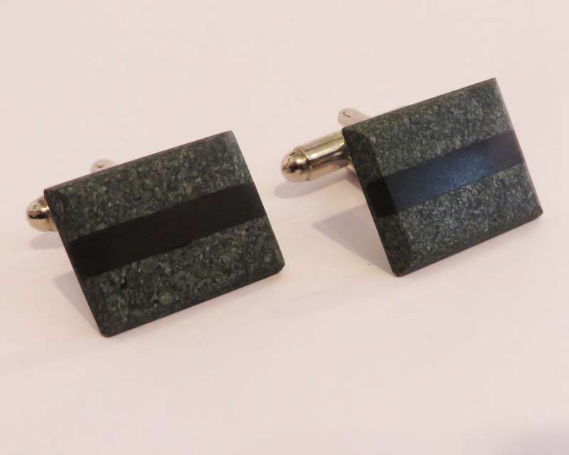 Green slate inlaid with black tablet cufflinks