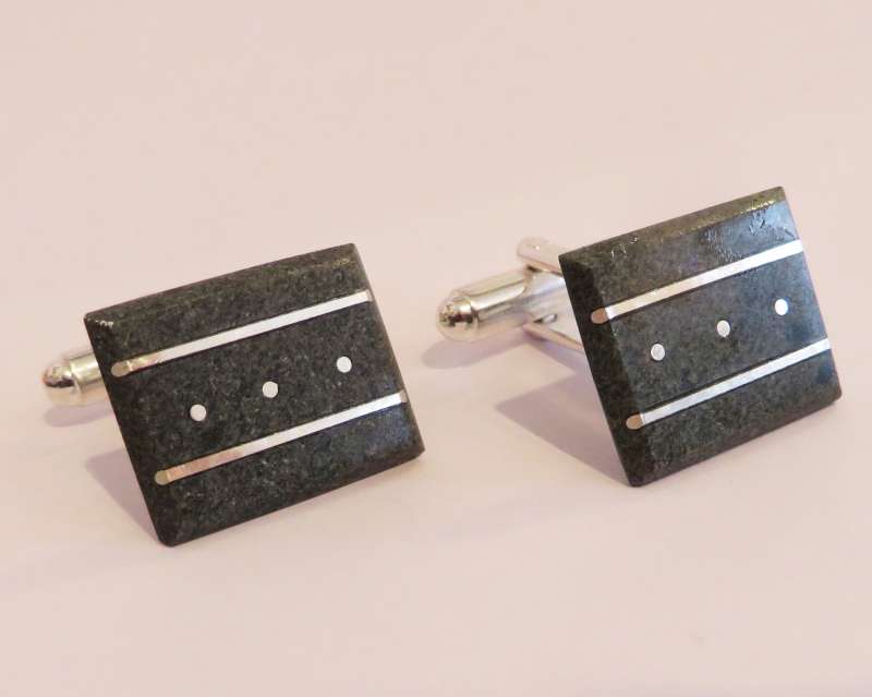 Green slate line and point tablet cufflinks