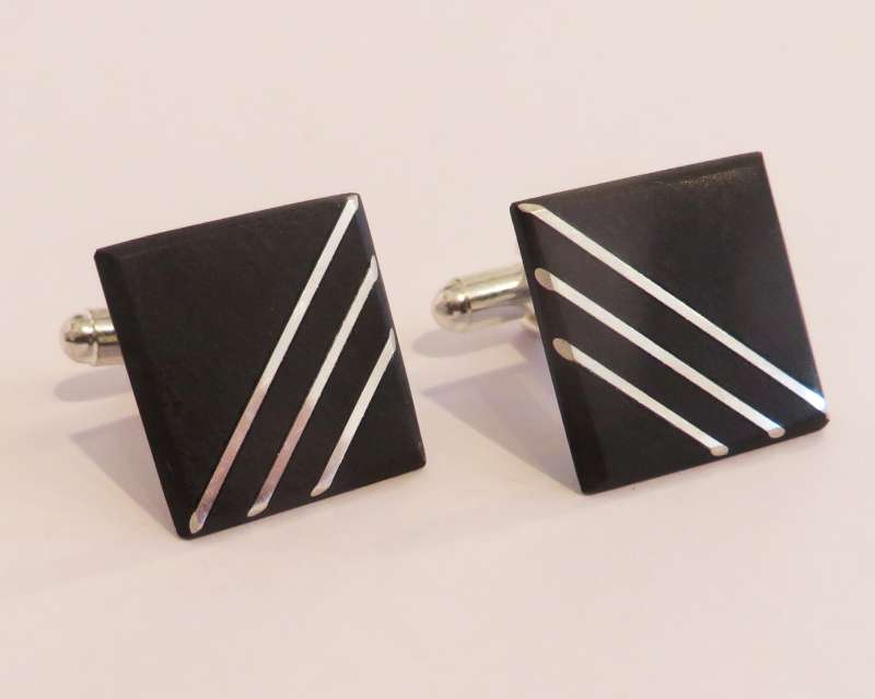 Black slate triple line square cufflinks